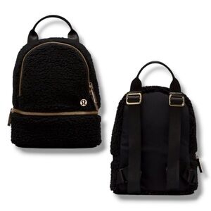 lululemon athletica Black Sherpa Mini Backpack with Gold Hardware